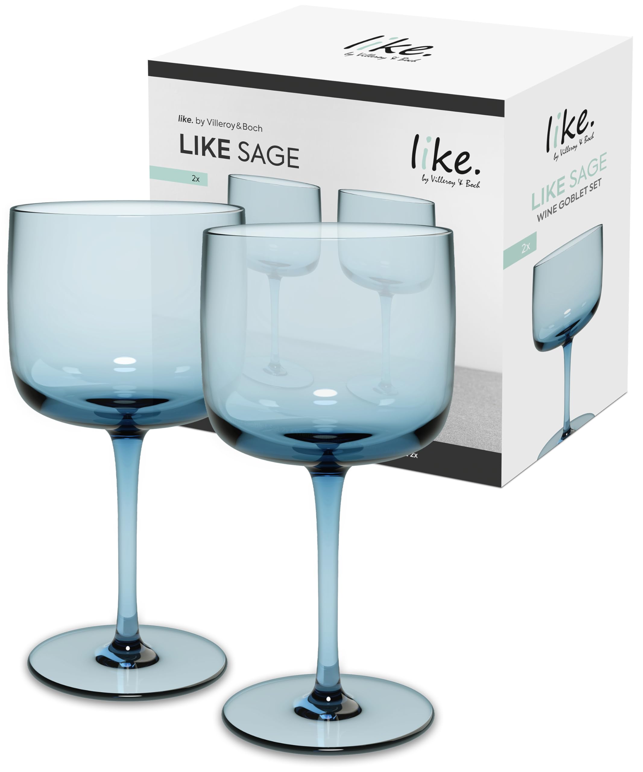 like. by Villeroy & Boch – Like Ice Wine Goblet Set 2 pces, Coloured Glass ice Blue, Capacity 270 ml