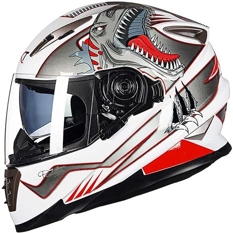 Amazon Co Jp 大人のモトクロスヘルメットmxアニメグラフィティ柄柄ダブルレンズオートバイのヘルメットatvスクーターatvヘルメットd O T認定 Dinosaur White L ホーム キッチン