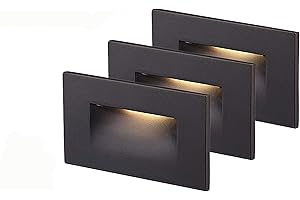 3X Eboka 120V LED Indoor Outdoor Step Light, 3W 100lm, cETLus, 3000K Warm White,Stair Light,Black Finish (ST003, BK)