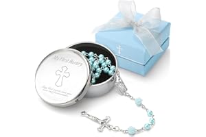 MYMATEZOE Baptism and Christening Gifts for Boys - My First Rosary with Silver-Plated Keepsake Box, Rosary for Kids, Perfect Catholic Baptism, Baby Dedication, and First Communion Gifts for Newborn Babies from Godparents