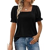 WEESO Womens Summer Tops 2025 Trendy Square Neck Blouses Short Puff Sleeve Shirts