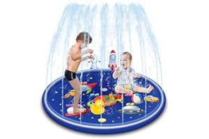 SUNSHINE-MALL Big Sprinkler for Kids and Dog, Wading Pool for Learning Children’s Sprinkler Pool, Rocket Water Toys,Splash Sprinkler pad for Kids(68 inch) (Dark Blue)
