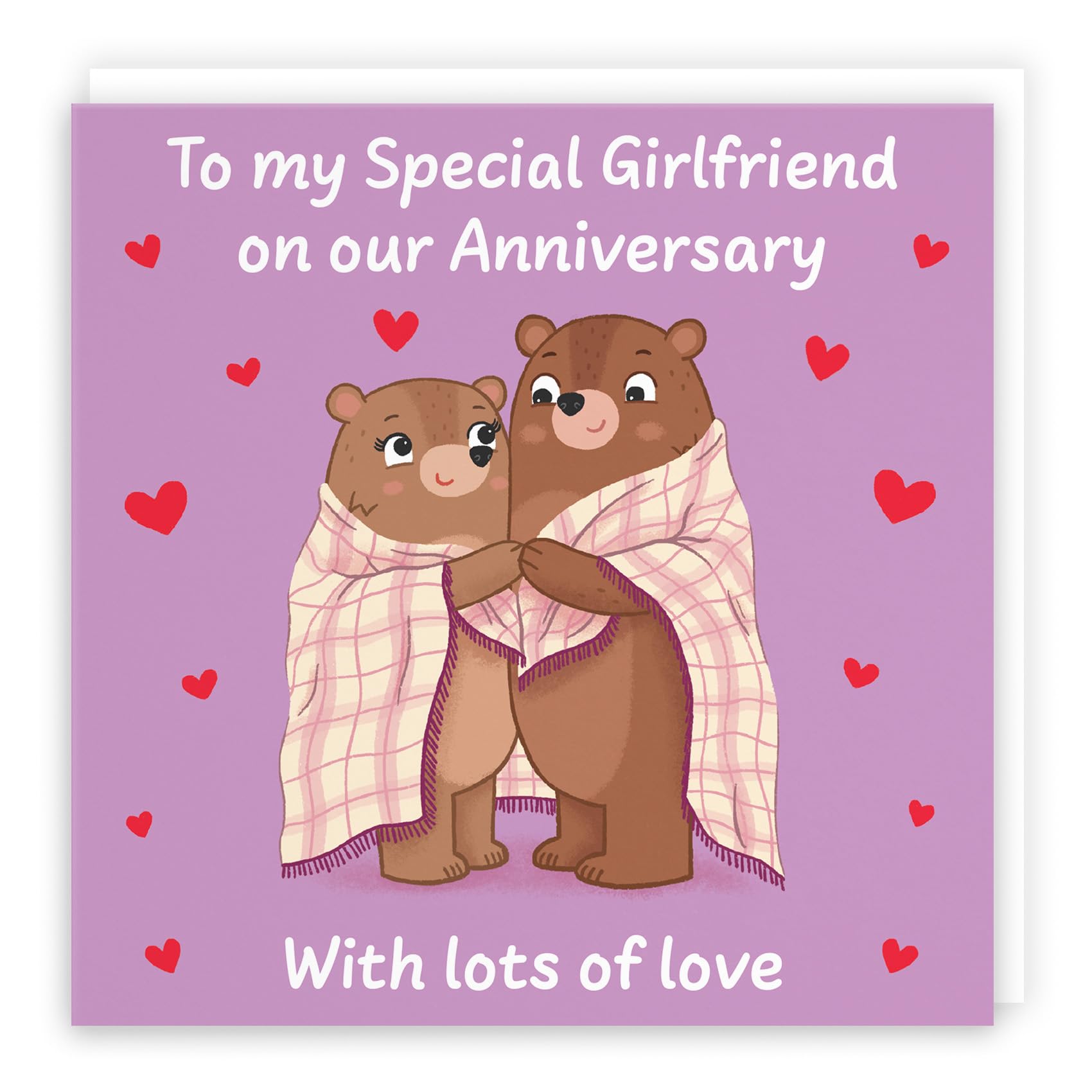 Hunts England - Cute Snuggly Bears Girlfriend Anniversary Card - Fun Bears Anniversary Card - Love Story Collection