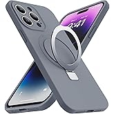 SKYLMW Designed for iPhone 15 Pro Max Case with Magnetic Invisible Stand Compatible with Mag-Safe Military Drop Tested Shockproof Silicone Phone Cases for Women Men 6.7'', Grey