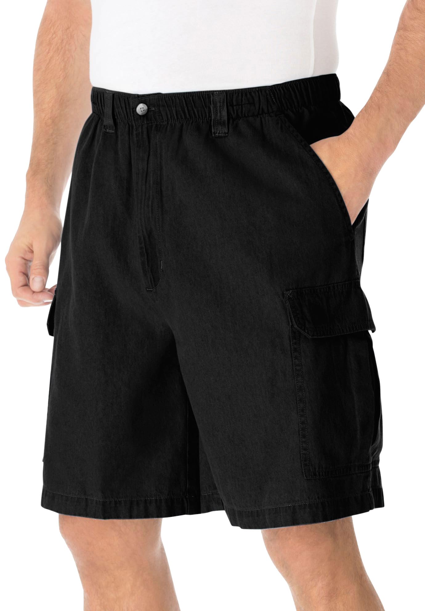 Photo 1 of ** NAVY ** KingSize Men's Big & Tall Knockarounds 8" Full-Elastic Cargo Shorts - 3XL, Black