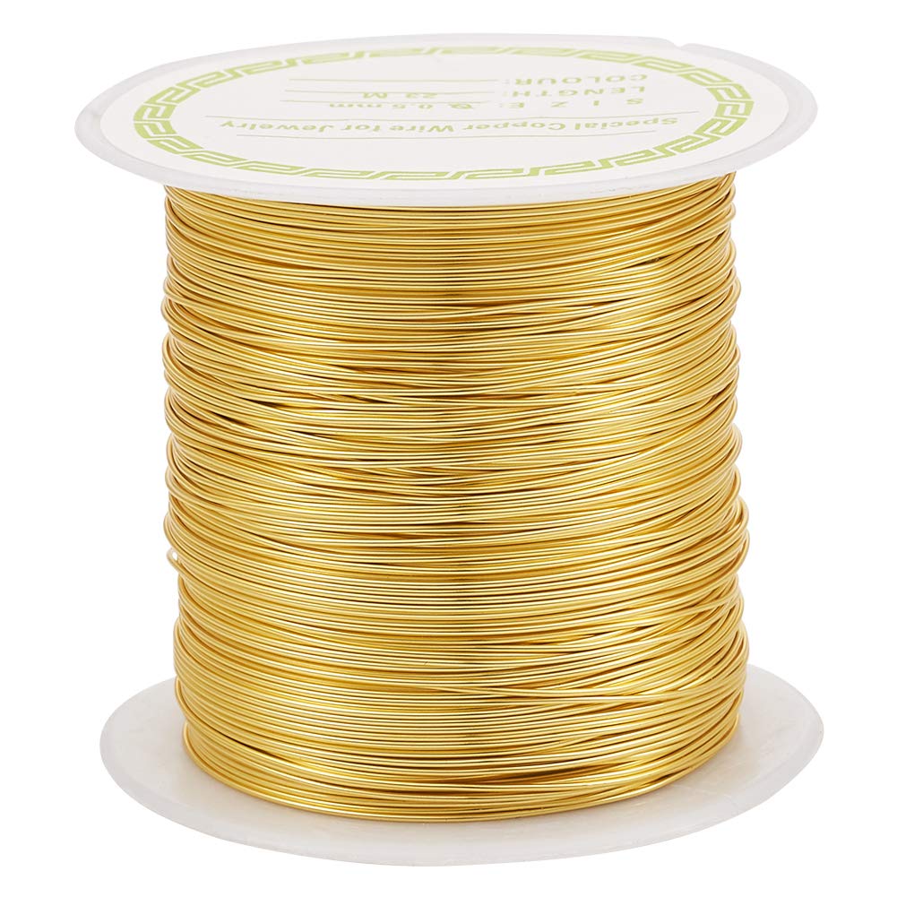 PandaHall 75.5 Feet Tarnish Resistant Copper Wire 24 Gauge Jewelry Beading Craft Wire for Jewelry Making (Golden)