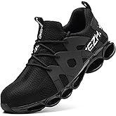 Kezhiho Men's Women's Steel Toe Work Sneakers, Yellow, Lightweight Breathable, Slip Resistant, Indestructible Construction, Safety Shoes