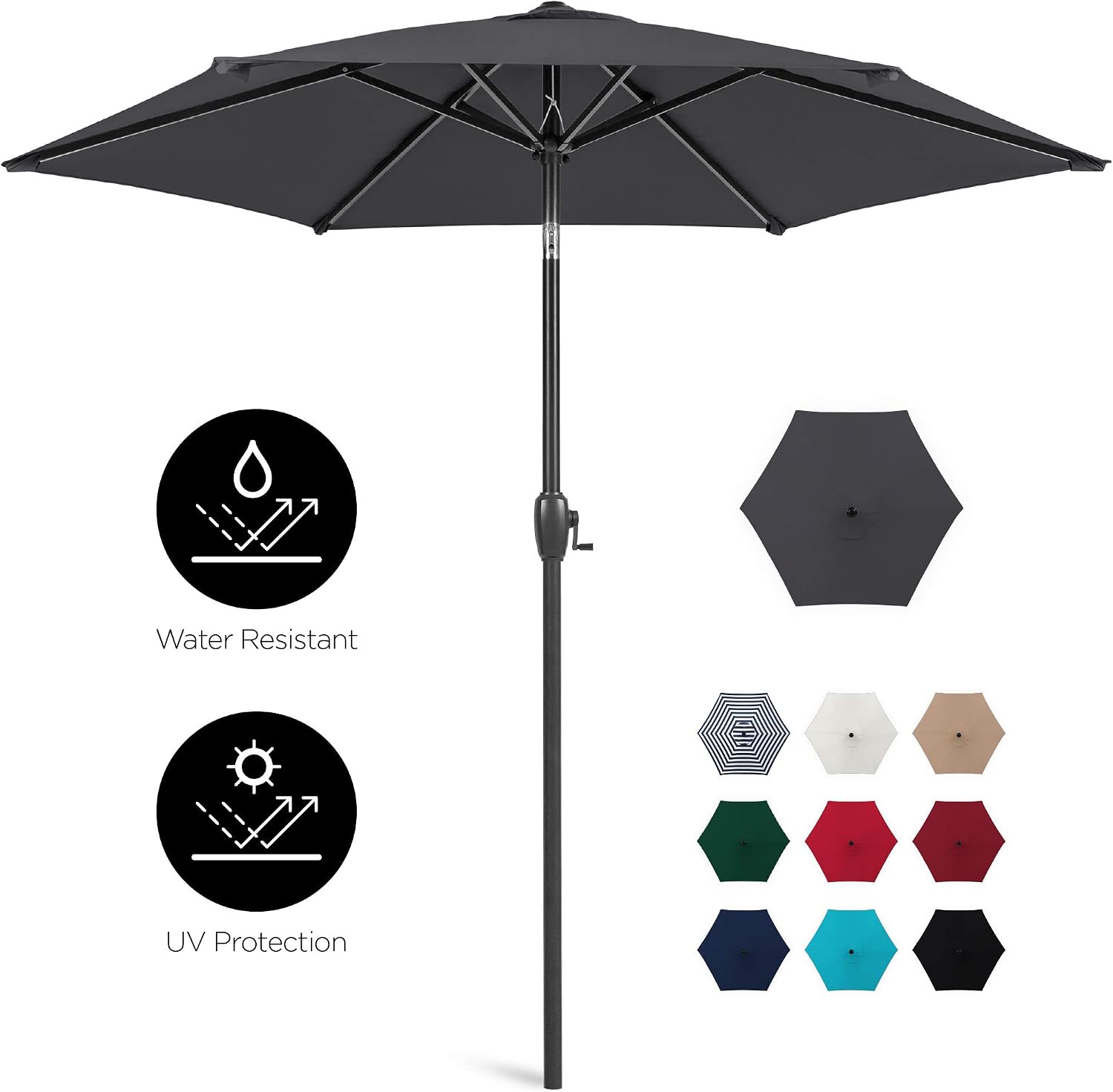 Best Choice Products 7 5ft Heavy Duty Round Outdoor Market Patio Umbrella W Steel Pole Easy Crank Lift Push Button Tilt Black Umbrellas Umbrellas Shade