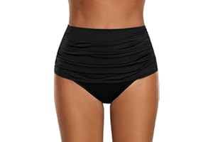 Vozobi Women's High Waisted Swim Bottoms Ruched Bikini Tankini Briefs Swimsuit Shorts Underwear