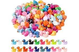 DIINOKIY 200 Pcs Mini Resin Duck Colorful Miniature Figures Micro Fairy Garden Landscape Aquarium Hide and Seek Dollhouse Cake Decoration Potted Plants DIY Slime Craft Charms for Party Toys Game Gift
