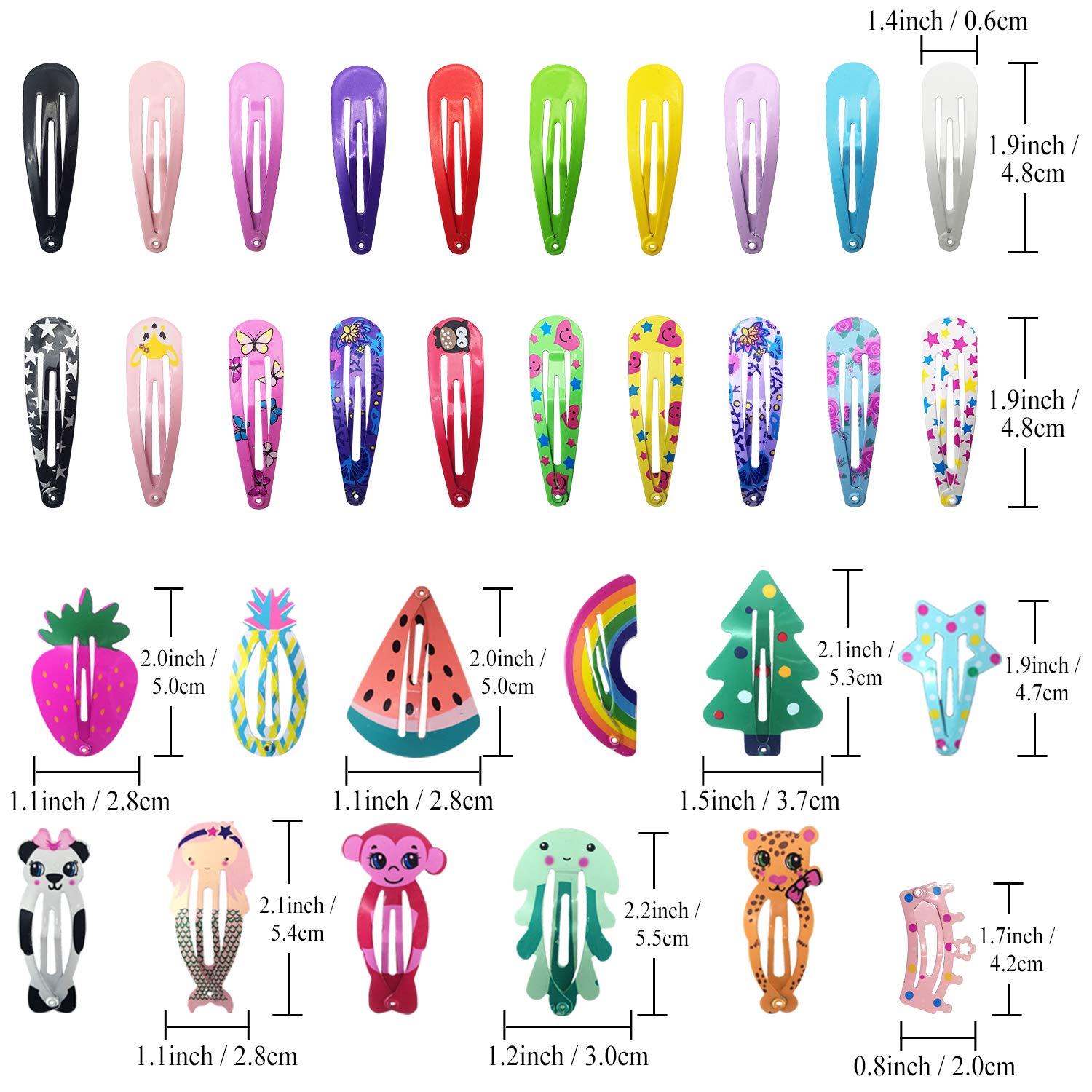 Hair Clips for Girls, Funtopia 100 Pcs No Slip Metal Snap Hair Clips Barrettes for Kids Teens Women, Cute Candy Color Cartoon Design Hair Pins (Animals Fruits Crowns Stars) : Beauty