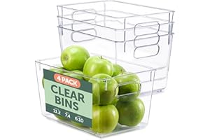 RUBOXA Shatterproof Clear Plastic Storage Bins for kitchen organization and storage BPA-Free Freezer and Refrigerator Organizer Bins with carry handles (4)