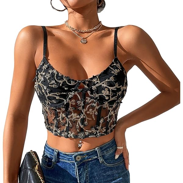 トップス Flower organdie camisole BLACK Women Black Lace