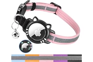 Arojore Luminous Airtag Cat Collar, Reflective Air Tag Cat Collar with Airtag Holder, Breakaway Tracker Pets Kitten Collar, Pink, XS(7-9 Inch)