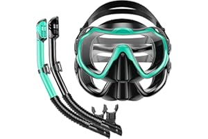 PIYAZI Snorkeling Gear for Adults, Dry Snorkel Set, Panoramic Anti-Leak and Anti-Fog Tempered Glass Lens, Adjustable Snorkeling Gear with Mesh Bag Ear Plug for Snorkeling Scuba Diving Travel