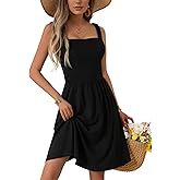 HUHOT Women's Summer Casual Square Neck Dress with Pocket Cute Sleeveless High Waist A-line Sundress Midi Dresses