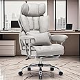 Efomao Big and Tall Office Chair 400LBS, PU Leather Executive Office Chair with Foot Rest, Grey Computer Chair, Home Office Desk Chairs
