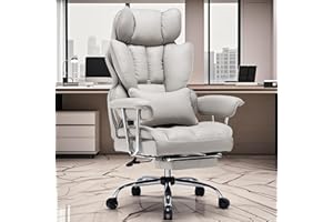 Efomao Big and Tall Office Chair 400LBS, PU Leather Executive Office Chair with Foot Rest, Grey Computer Chair, Home Office Desk Chairs