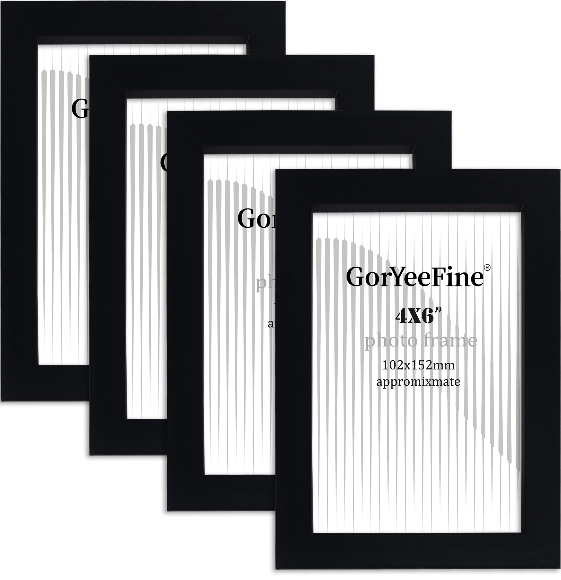 Black 4X6 Inch wood Photo Frame Set of 4, Boxed Gallery Picture Frames 6X4'' 4Pack With Glass Window for Tabletop or Wallmounted,Oxford Modern Thin Picture Frame 4X6 Inch