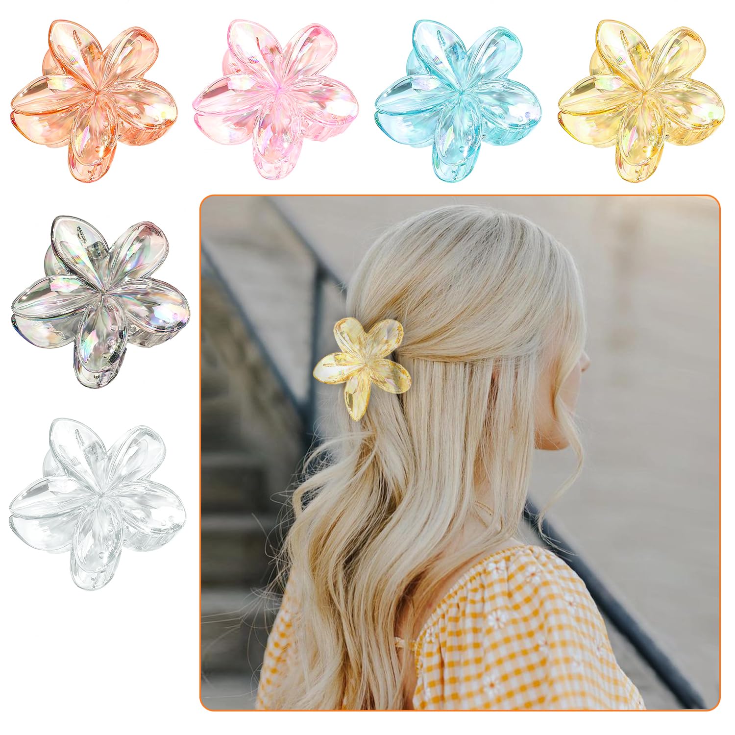 Flower Hair Clip - Large Non-Slip Hair Clips and Claws for Women, Girls - Hair Styling Accessories (Pack of 6, Mixed Color)