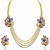 Efulgenz Indian Jewelry Sets for Women Temple Necklace Bollywood Multi Layered Traditional Beaded Wedding Peacock Necklace Earrings Set