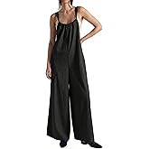 POTILI Denim Overalls for Women Jean Jumpsuit Wide Leg Adjustable Tie-Back Straps Loose Fit Baggy Jumpers Rompers