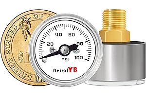 AetralYB 1 Inch mini Pressure Gauge, 0-100 Psi Air Gauge, Stainless Steel Case, 1/8" NPT Back Mount, Psi Coffee Machine Pressure Gauge for Water Pumps, Air Compressors