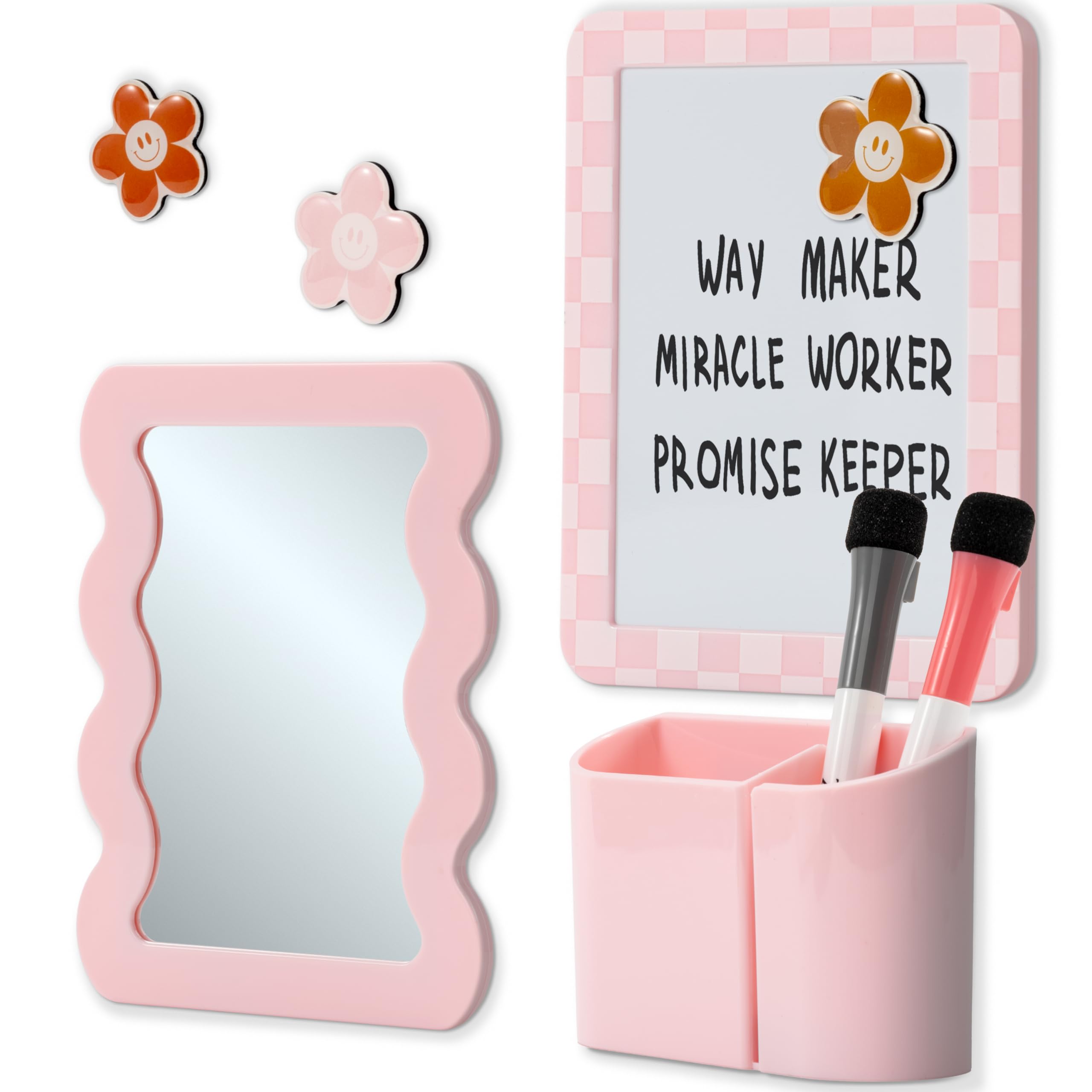 Photo 1 of Stylish Locker Accessories Kit for Girls - Includes Mirror, Whiteboard, Pen Holder, Cute Flower Magnets & Marker Set - All-in-One School Locker Decor & Organizer Set to Brighten Up Your School Day