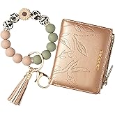 Keychain Bracelet Wristlet with Wallet Card Holder Pocket, Flower Tassel Purse Silicone Key Ring for Women