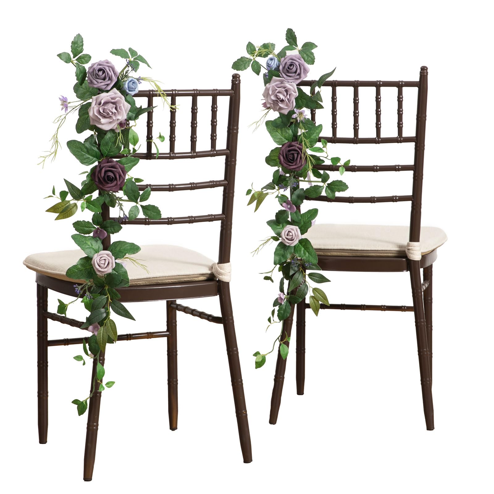 Photo 1 of Ling's moment 10pcs Wedding Chair Decorations Aisle Floral Swag Artificial Pew Flowers Hanging Provence Blue & Purple for Ceremony Reception Church Rose Floral Faux Arrangement Party Outdoor Decor