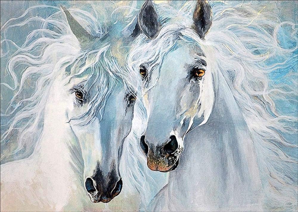 Amazon.com: ZXYDDMW 5D Diamond Painting Two White Horses. Crystal