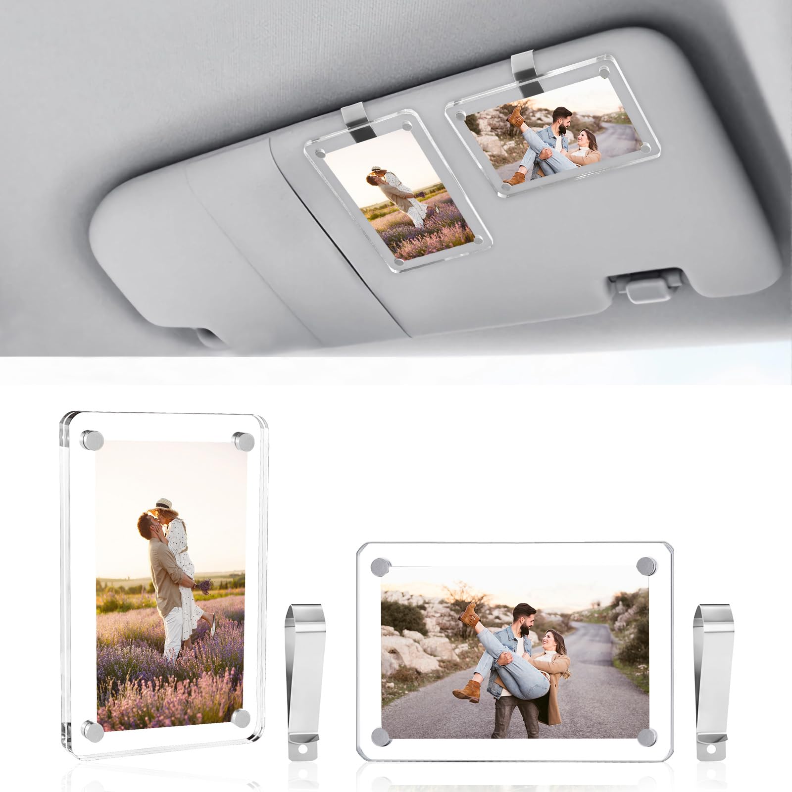 Photo 1 of 1797 2 Pack Car Visor Clip Photo Holders, Cute Personalized Gift for Him Her Dad Mom Husband Wife Boyfriend Girlfriend, Magnetic Acrylic Picture Frame fit Polaroid & Wallet Photos 3.5 x 2.4 inch