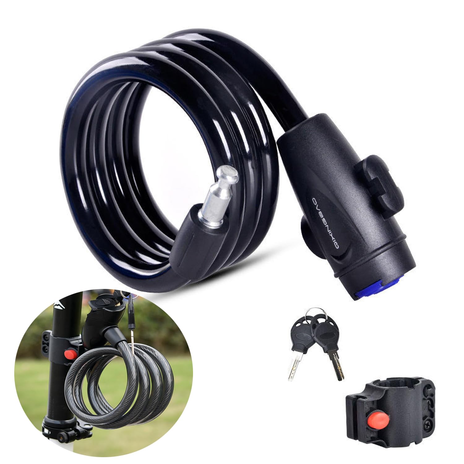 iHMeiju Bike Lock with 2pcs Keys, 4 Feet Bike Cable Lock, Thick Bike Lock Cable Coiled Secure Bicycle Lock Heavy Duty Bicycle Lock Cable for Strong Anti-Theft, Come with 1PCS Mounting Bracket.