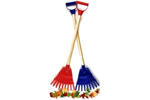 Matty's Toy Stop 30.5" Heavy Duty Wooden Kids Lawn Rakes with Plastic Rake Head & Handle (Red & Blue) Gift Set Bundle - 2 Pack