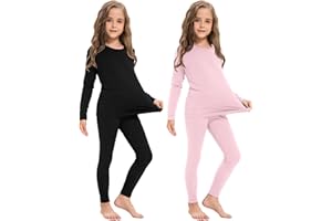 Silkfly 2 Pack Girls Thermal Underwear Set Fleece Lined Thermals Top and Bottom Base Layer for Girls Winter