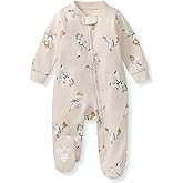 Burt's Bees Baby Boys Sleep and Play PJs, 100% Organic Cotton One-Piece Zip Front Romper Jumpsuit Pajamas