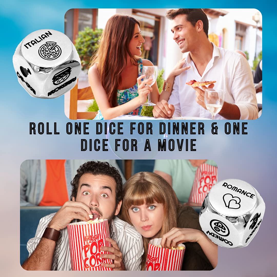 Luck Lab Date Decider Dice - Date Night Decider with Velvet Storage Bag (Dinner & A Movie Decider Dice)