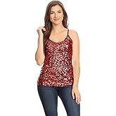 Anna-Kaci Womens Shimmer Sequins Club Spaghetti Strap Camisole Vest Tank Tops