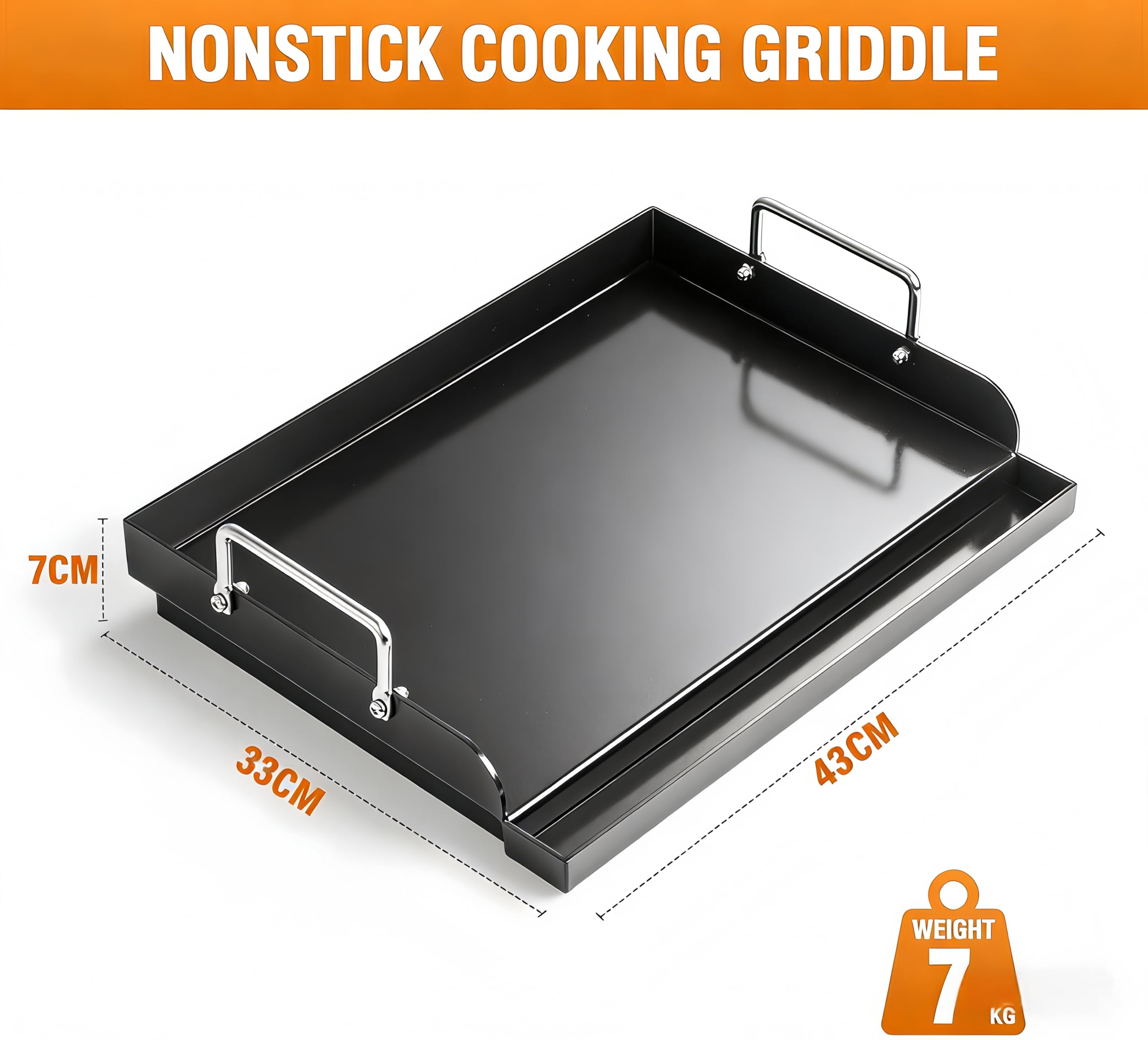 Universal BBQ Plancha Grillplatte 63,5 x 40,6 CM mit Abnehmbarer Griff, Universal passend für Weber Gasgrill & Holzkohlegrill,Grillpfanne für Burger Fleisch Gemüse 2