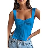 GTETKDE Women's Sexy Sleeveless Skinny Crop Tank Tops Strappy Slits Pleated Bustier Sweetheart Neck Backless Y2K Cropped Cami