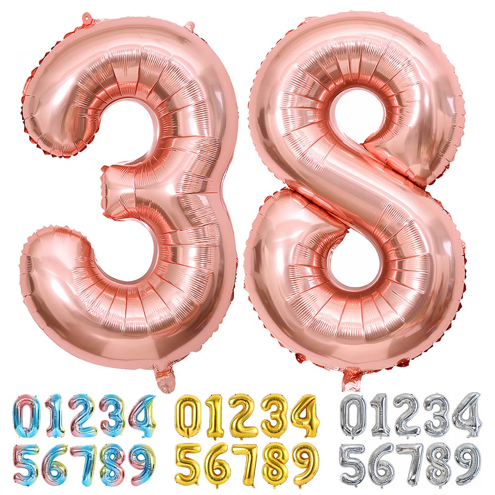 Ponmoo Foil Balloon Number 38/83 Rosegold, Giant Numbers 0 1 2 3 4 5 6 7 8 9 10-19 20-29 30-39 40-49 50-60-70-80-90-100, Large Balloons for Wedding Anniversary Birthday Party Decoration