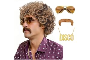 Auguyist 70s Outfits for Men,Pelucas Para Hombres,Fun Wigs for Party,1970s Outfits for Men (Blonde Mixed Brown)