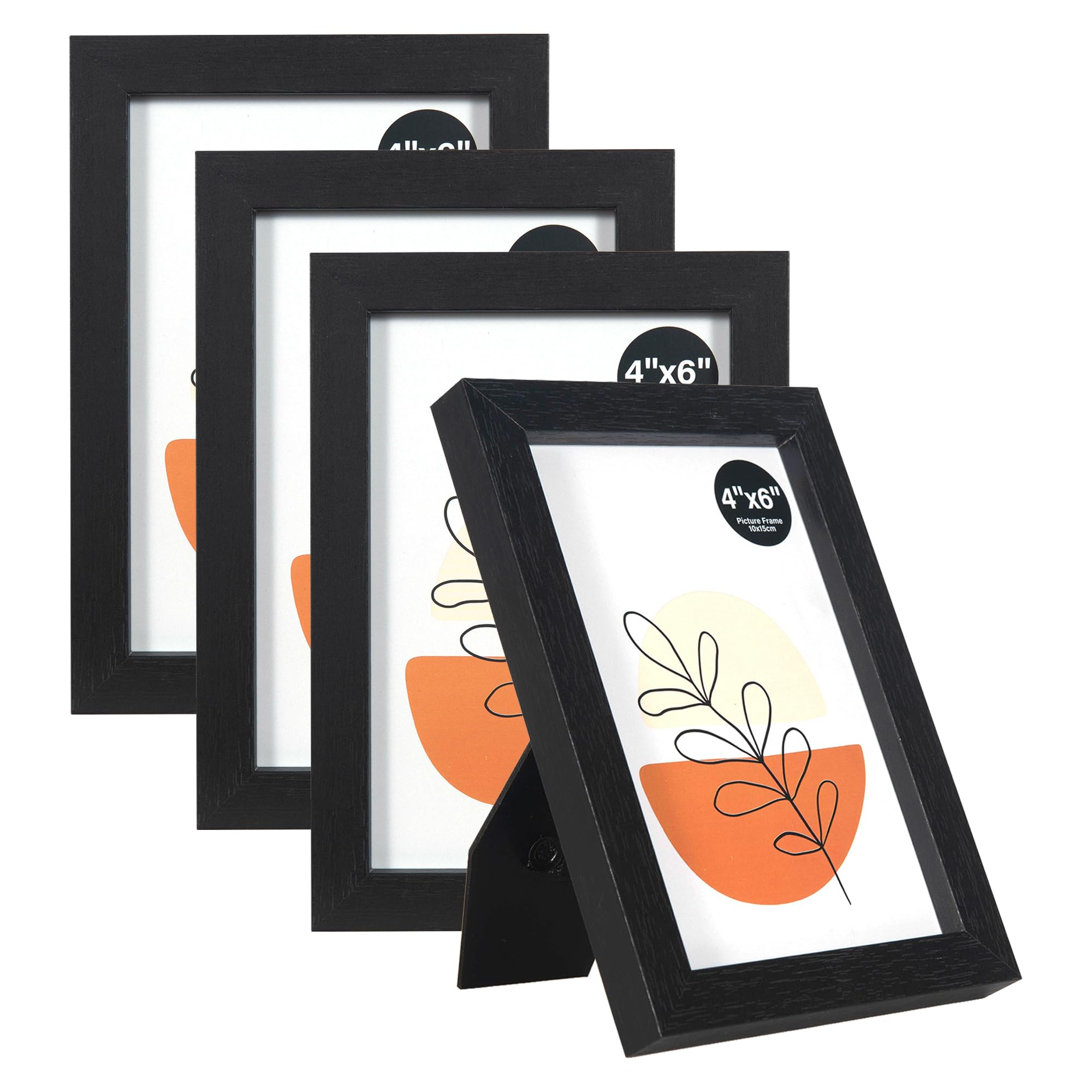 KAIWIN Black 6x4 Inch Picture Frames Set of 4, with Acrylic Glass for Table Top Display and Wall Mounting Photo Frame