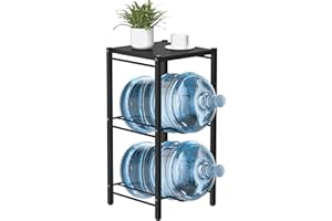mocomax 5 Gallon Water Jug Rack, 3 Tier Detachable Water Bottle Holder With Storage Shelf, Heavy Duty Water Jug Dispenser Stand Organizer for Kitchen, Office, Home, Black