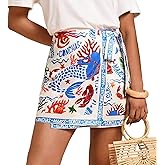 Keeliya Womens Wrap Mini Skirt Boho Floral Printed Knot Side High Waist A Line Casual Summer Beach Short Skirt