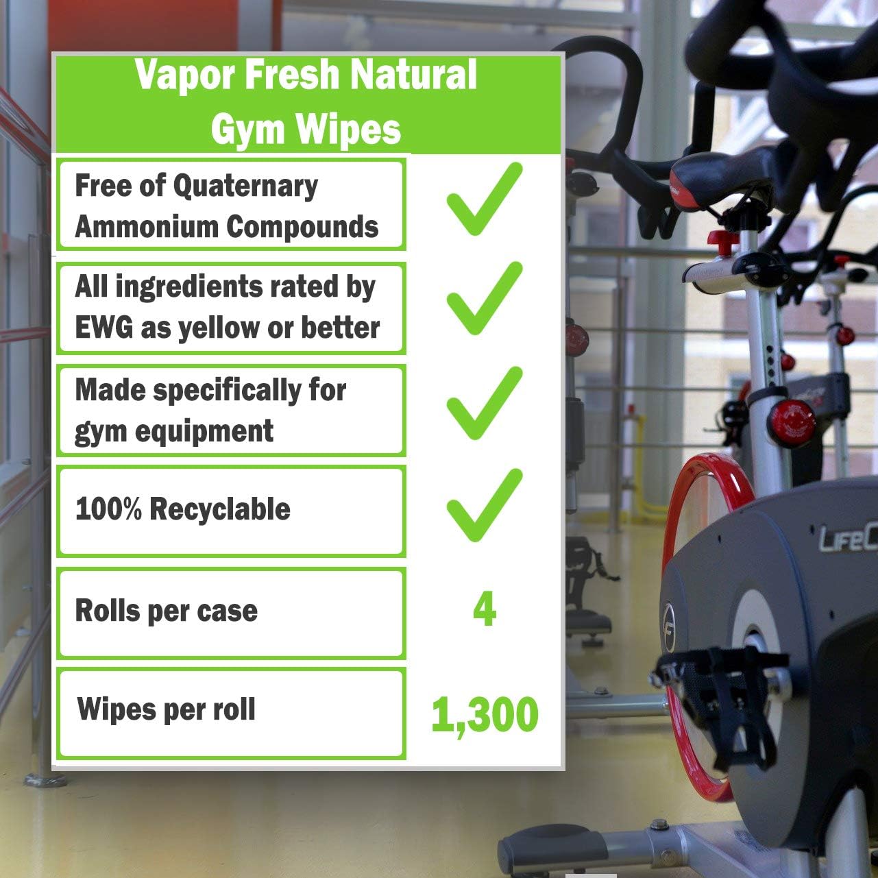Vapor Fresh Natural Gym Wipes Perfect For Gym Equipment Fitness Equipment Spin Studios Yoga Mats And More Lavender Vinegar Scent 4 Rolls 5200