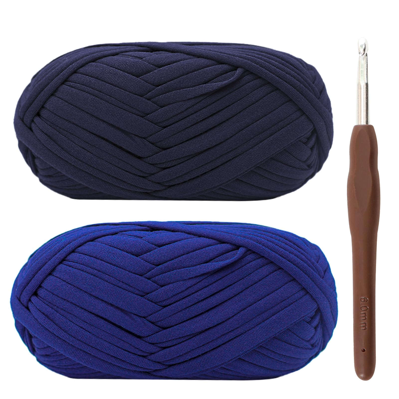 T-Shirt Yarn for Crocheting 3x100g Chunky Crochet Yarn with 6mm Hook, Perfect for Crocheting Projects - Beginner - Friendly Elastic Fabric for DIY Crafts (Navy Blue)