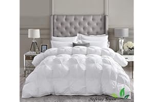 SAFERAY GREEN White All-Season Luxury - Hotel Collection - Pintuck Style 100% Organic Cotton Grand King Size 106 x 106 Inches 1-Piece Pinch Pleat Comforter with 4 Corner Tabs, 500 GSM - Machine Washable