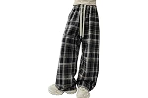Teen Girls Plaid Baggy Sweatpants Fall Lightweight Wide Leg Oversized Sweat Pants Kids Elastic Waist Joggers Trousers