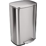 Amazon Basics 50 Liter / 13.2 Gallon Soft-Close, Smudge Resistant Trash Can with Foot Pedal - Brushed Stainless Steel, Satin 